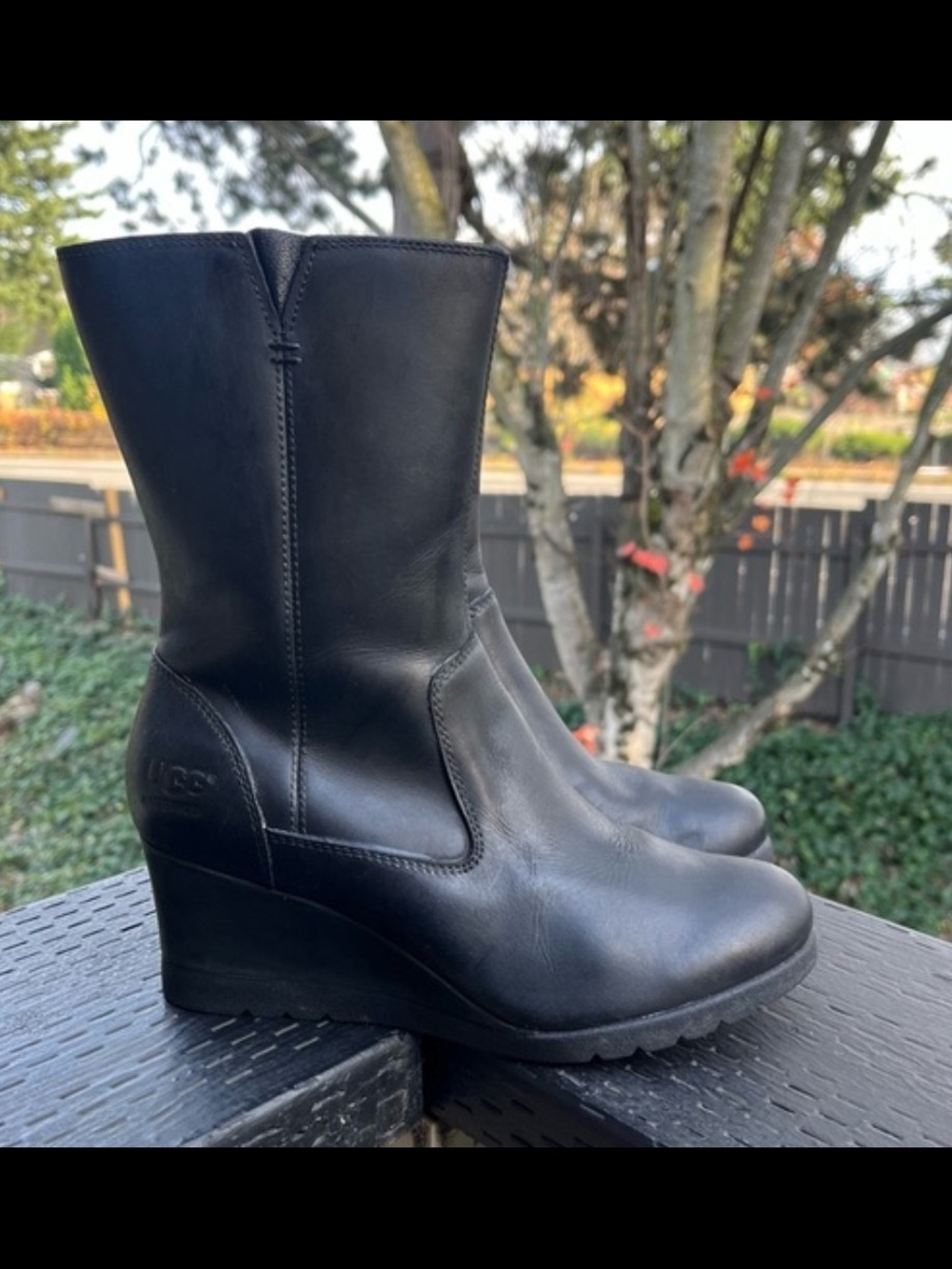 UGG Joely Waterproof Leather Wool Lined Insulated Wedge Winter Boots Women’s 6.5 - Picture 5 of 9
